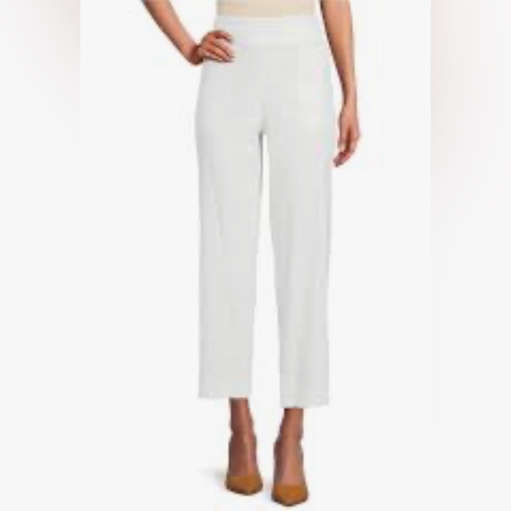 NWT Investments Petites PM Linen Rayon Cropped Pants Pullover White